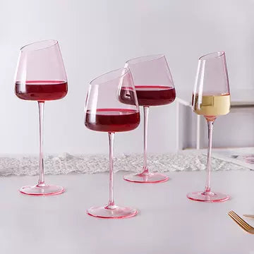 Oblique pink red wine glasses